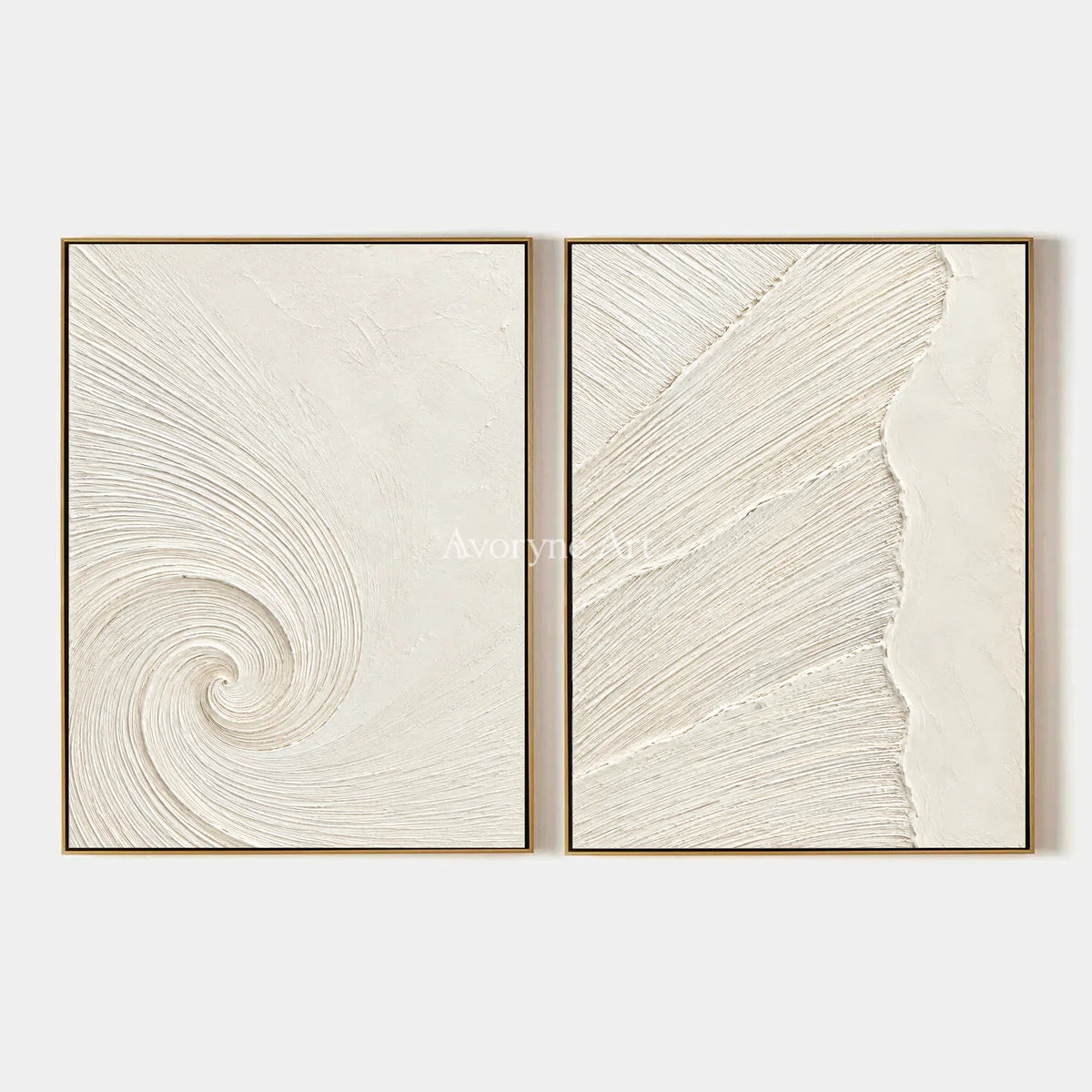 Spiral Passage: Textured White Grooved Diptych Wall Art — primary