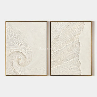 Spiral Passage: Textured White Grooved Diptych Wall Art — primary