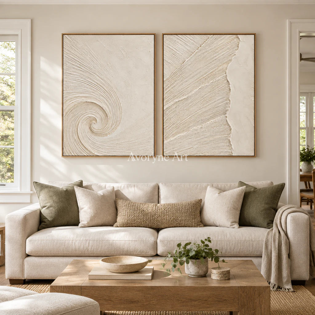Spiral Passage: Textured White Grooved Diptych Wall Art — villa wood