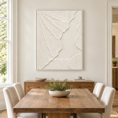 Ivory Fanways: Textured White Grooved Relief Wall Art — dining white