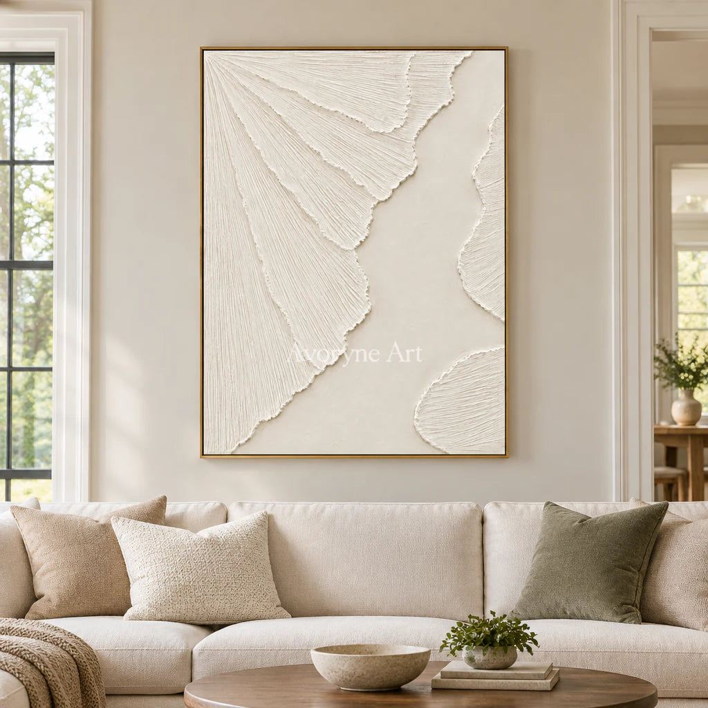 Ivory Fanways: Textured White Grooved Relief Wall Art — living gold