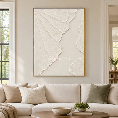 Ivory Fanways: Textured White Grooved Relief Wall Art — living gold