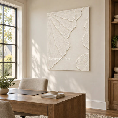 Ivory Fanways: Textured White Grooved Relief Wall Art — office frameless