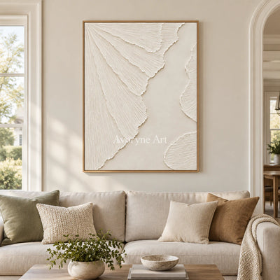 Ivory Fanways: Textured White Grooved Relief Wall Art — villa wood