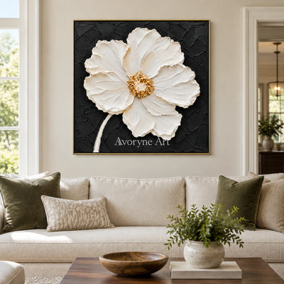 Ivory Bloom: Textured White Impasto Flower Wall Art — living gold