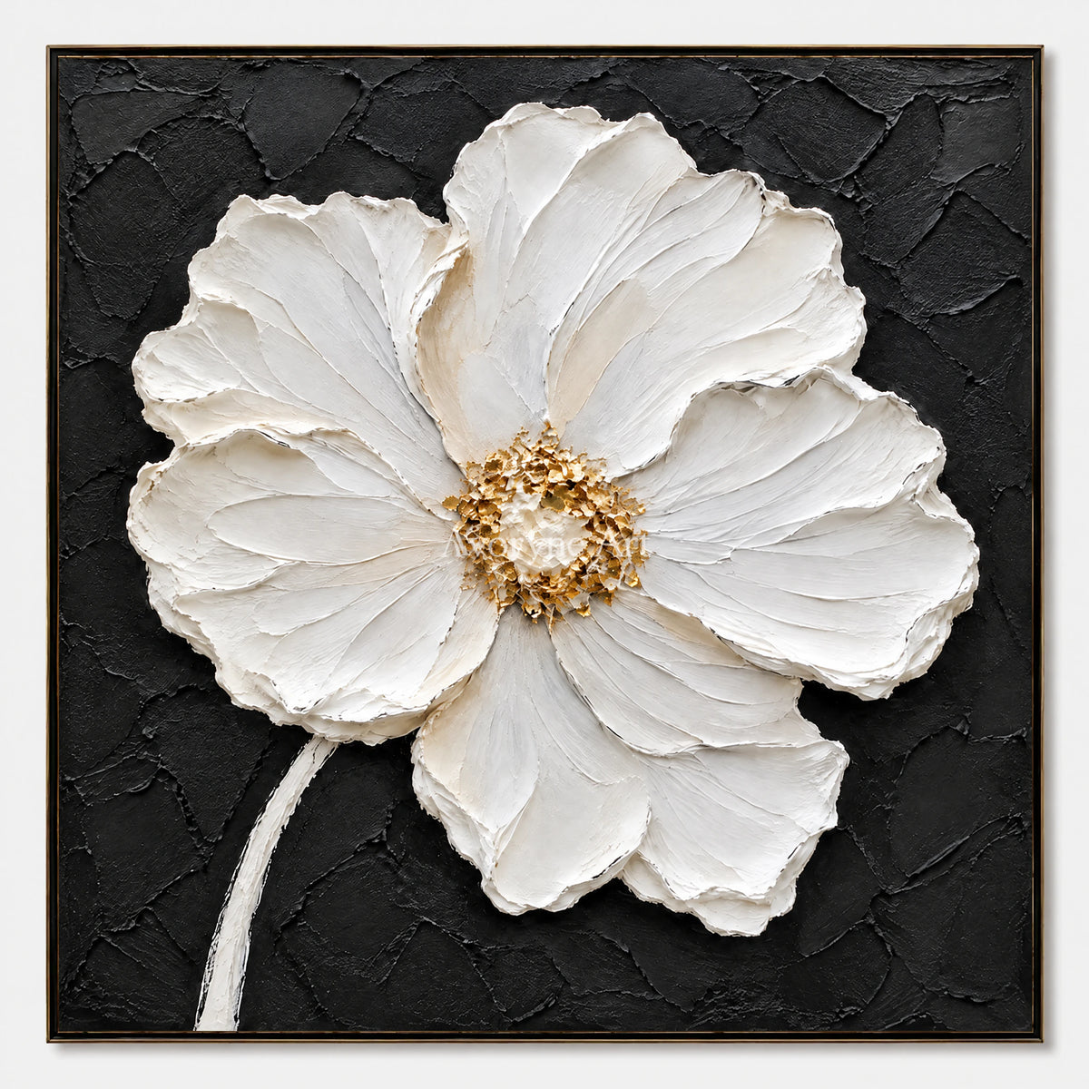 Ivory Bloom: Textured White Impasto Flower Wall Art — primary