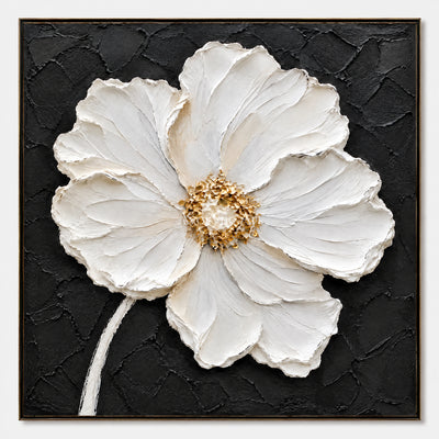 Ivory Bloom: Textured White Impasto Flower Wall Art — primary