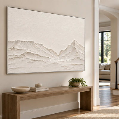 Pale Divide: Textured White Mountain Relief Wall Art — entry silver