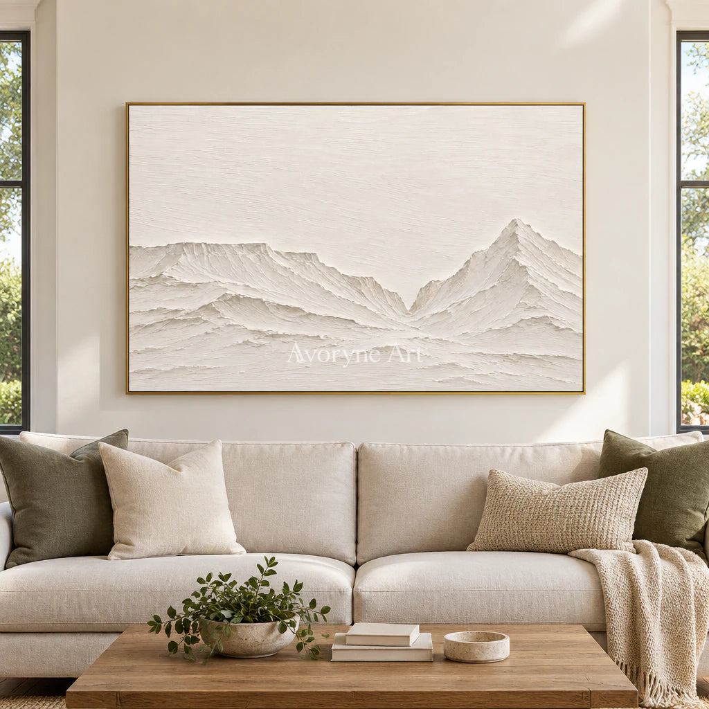 Pale Divide: Textured White Mountain Relief Wall Art — living gold