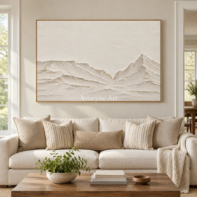 Pale Divide: Textured White Mountain Relief Wall Art — villa wood