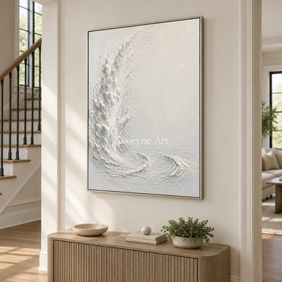 Foam Ascent: Textured White Ocean Relief Wall Art — entry silver