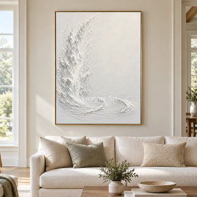 Foam Ascent: Textured White Ocean Relief Wall Art — living gold