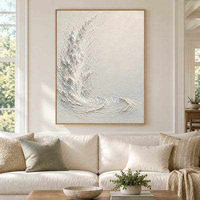 Foam Ascent: Textured White Ocean Relief Wall Art — villa wood