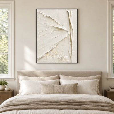 Ivory Planes: Textured White Sculptural Relief Wall Art — bedroom black