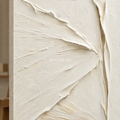 Ivory Planes: Textured White Sculptural Relief Wall Art — detail easel