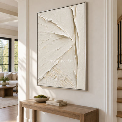 Ivory Planes: Textured White Sculptural Relief Wall Art — entry silver