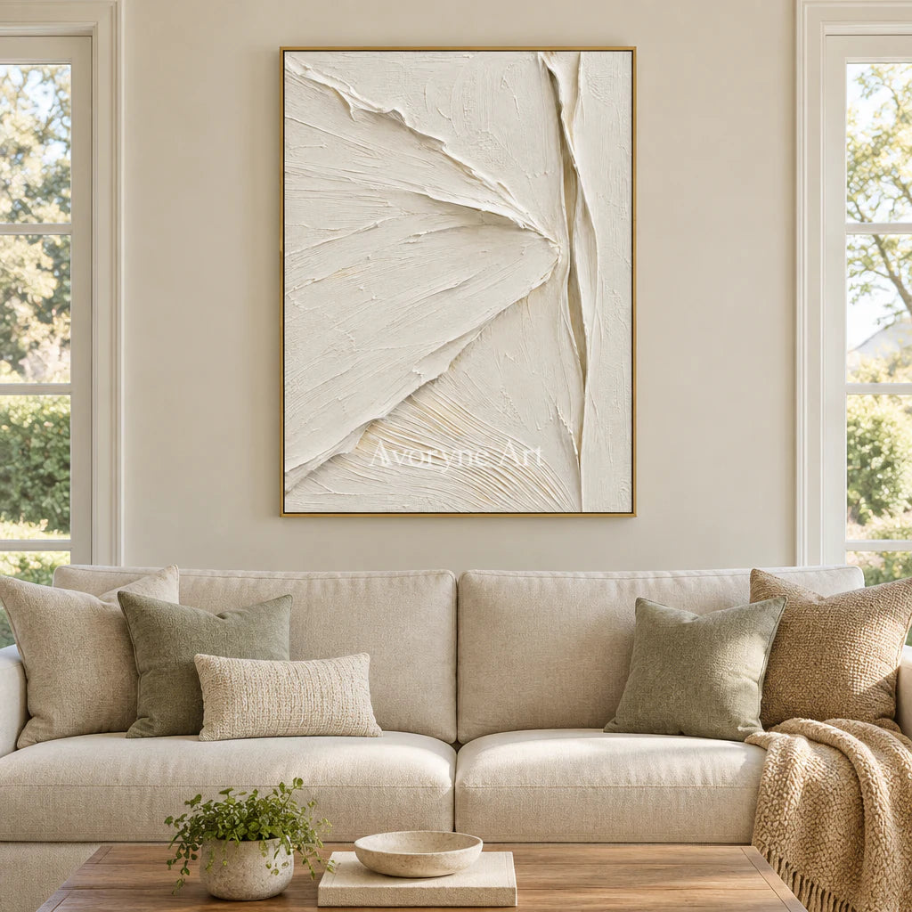 Ivory Planes: Textured White Sculptural Relief Wall Art — living gold