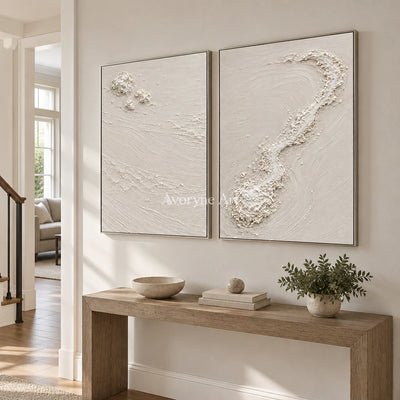 Pale Fragments: Textured White Texture Diptych Wall Art — entry silver