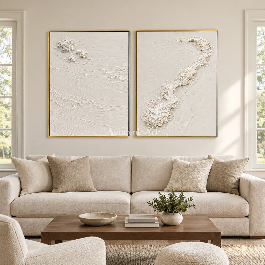 Pale Fragments: Textured White Texture Diptych Wall Art — living gold