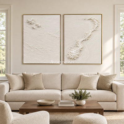Pale Fragments: Textured White Texture Diptych Wall Art — living gold