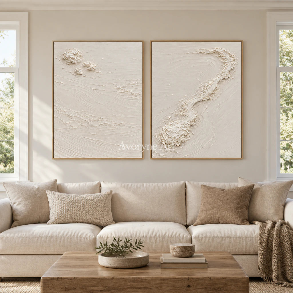 Pale Fragments: Textured White Texture Diptych Wall Art — villa wood