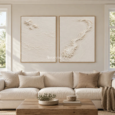 Pale Fragments: Textured White Texture Diptych Wall Art — villa wood