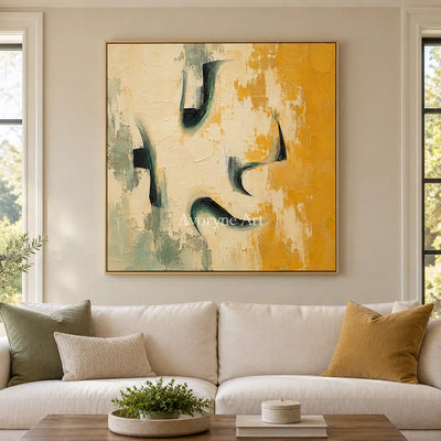 Ochre Notes: Textured Yellow Green Abstract Wall Art — living gold