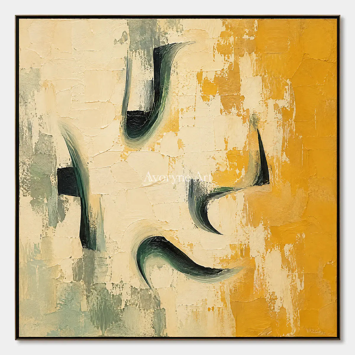 Ochre Notes: Textured Yellow Green Abstract Wall Art — primary