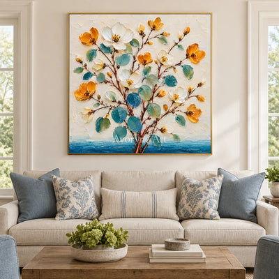 Golden Sprigs: Textured Yellow White Floral Wall Art — living gold