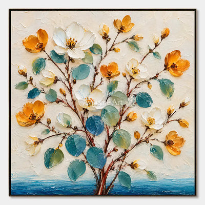 Golden Sprigs: Textured Yellow White Floral Wall Art — primary