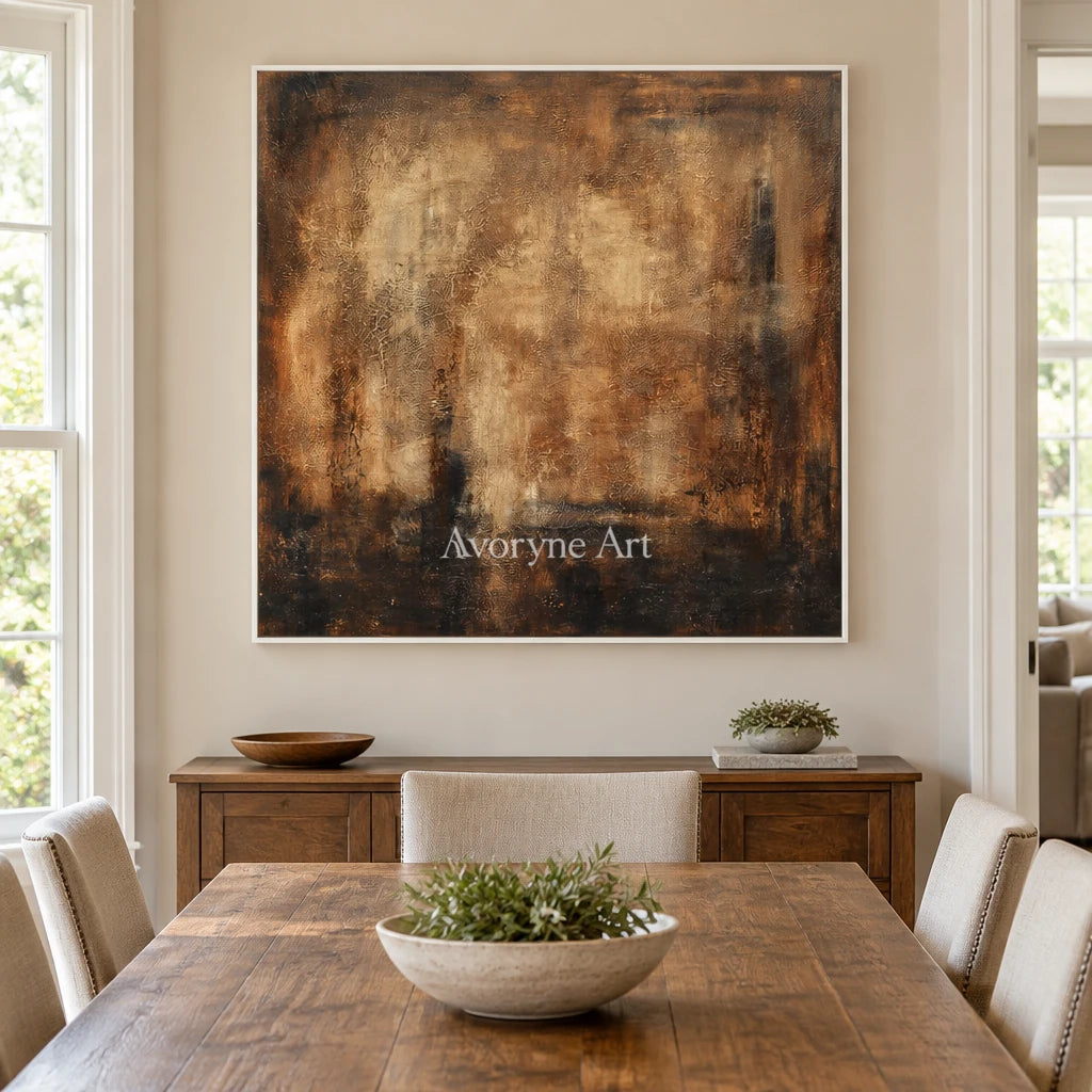 Aster Cove: Umber Glow Abstract — dining white