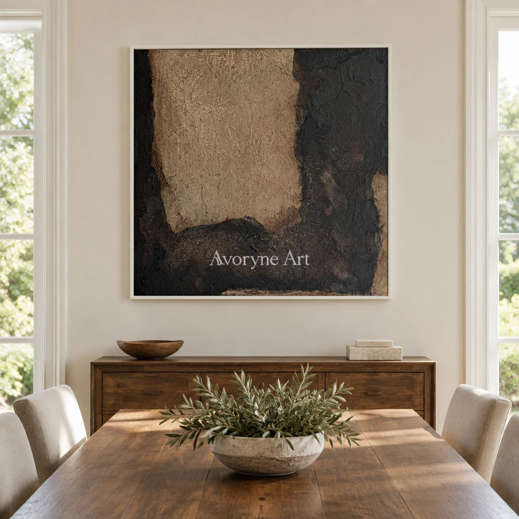 Aster Branch: Umber Glow Abstract — dining white