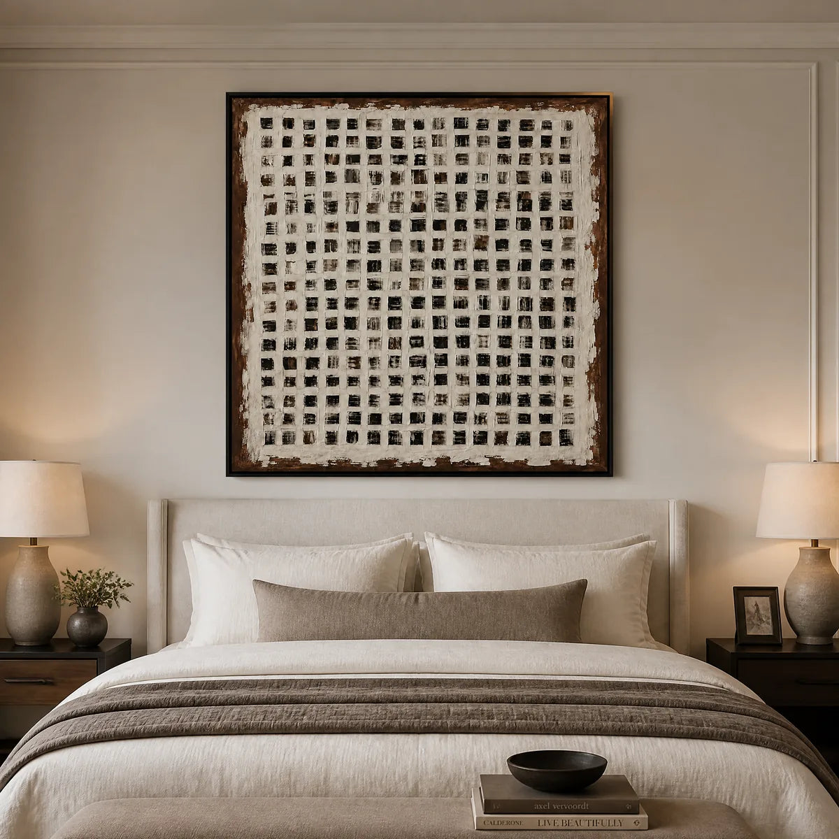 Urban Grid: Textured Geometric Wall Art - bedroom black frame