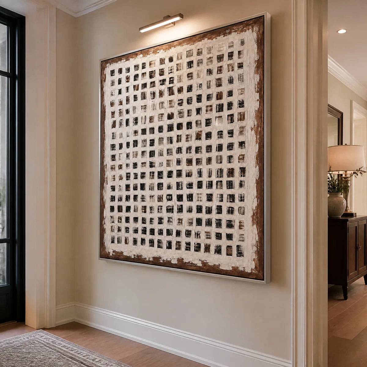 Urban Grid: Textured Geometric Wall Art - hallway silver frame