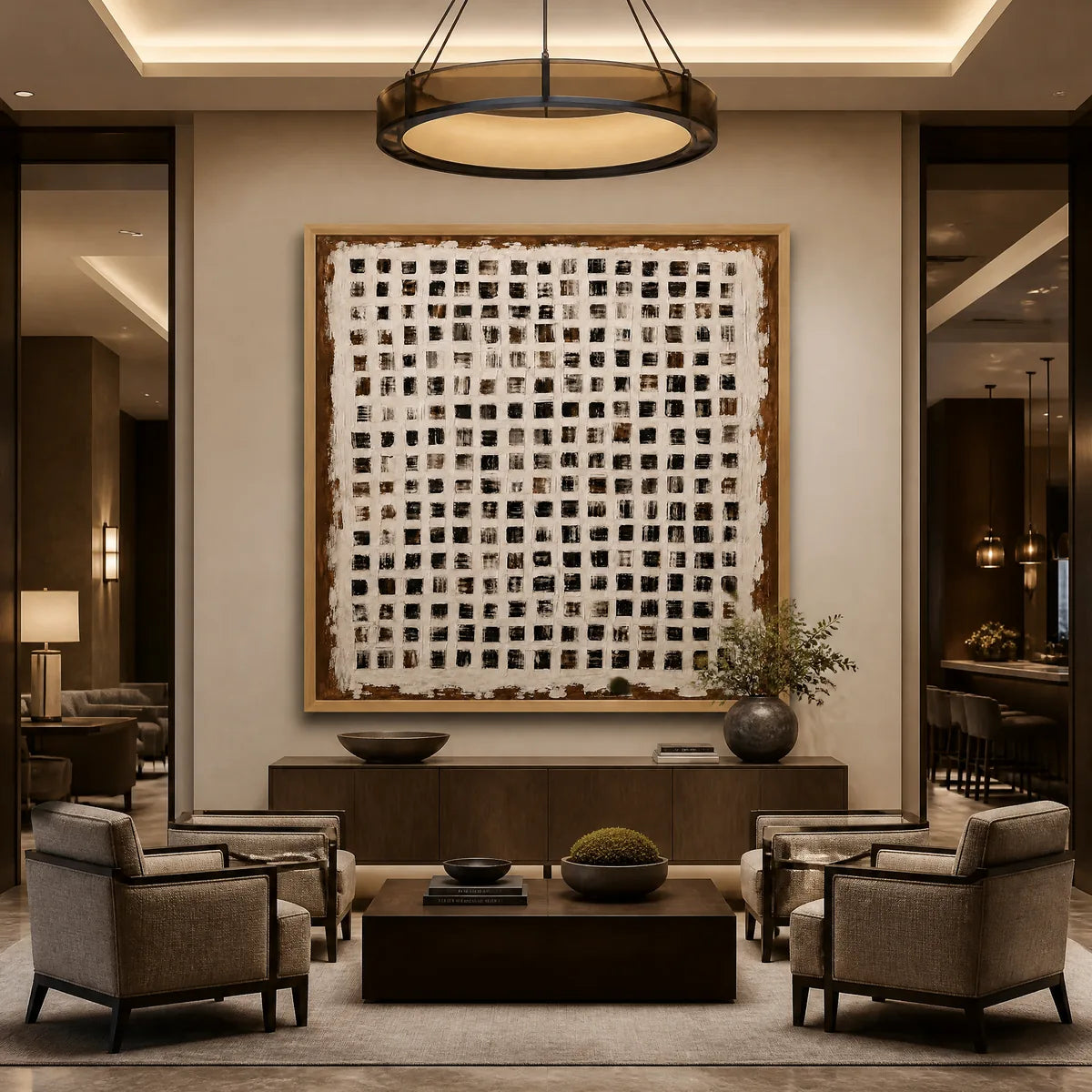 Urban Grid: Textured Geometric Wall Art - hotel wood frame