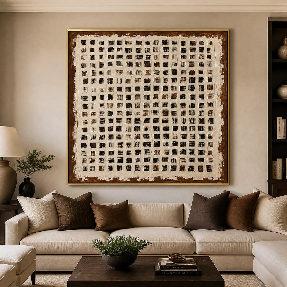 Urban Grid: Textured Geometric Wall Art - living room gold frame