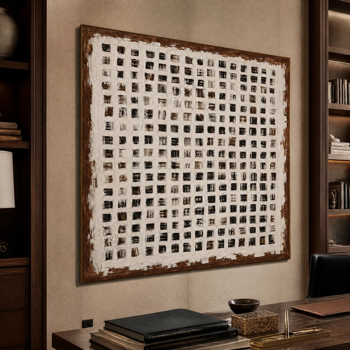 Urban Grid: Textured Geometric Wall Art - office stretched canvas