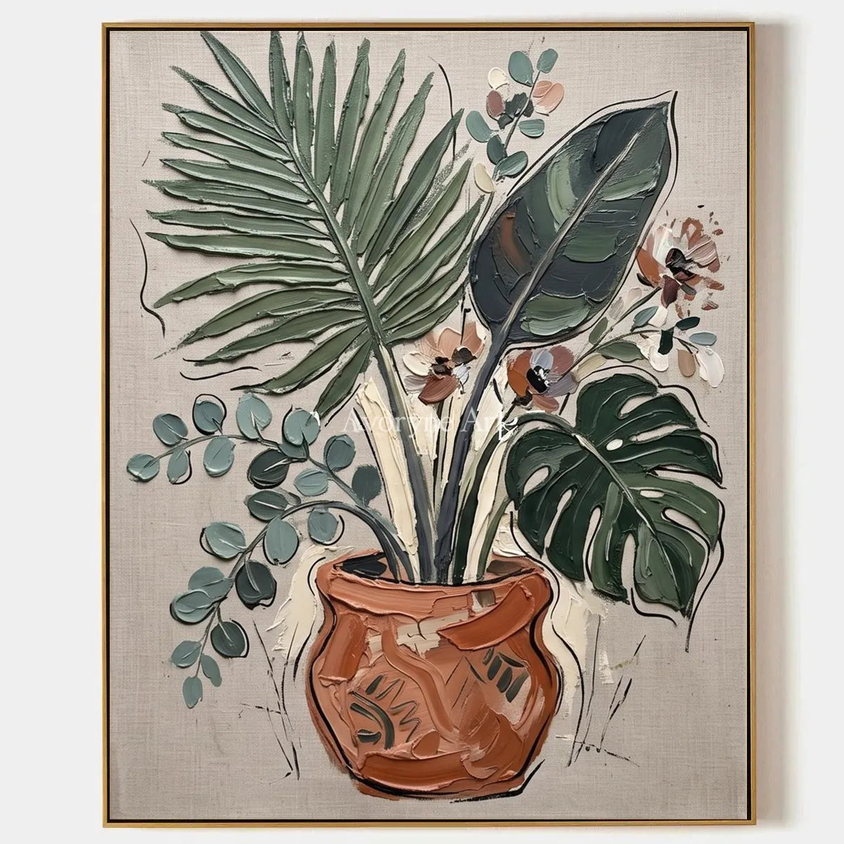 Silver Cadence, hand-painted vase and foliage wall art by Maeve Callahan