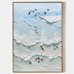 Bluewater Drift: Vertical Blue Surf and Swimmer Wall Art — primary