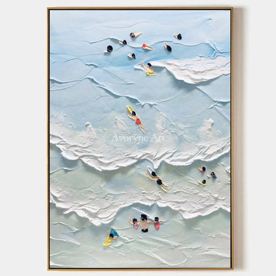 Bluewater Drift: Vertical Blue Surf and Swimmer Wall Art — primary