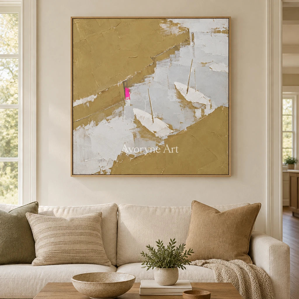 Tender Current vivid landscape wall art with a wood frame in a villa living space