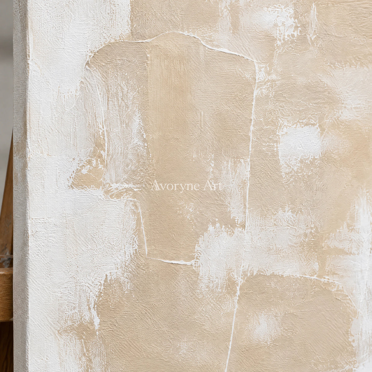 Sand Whisper: Wabi-Sabi Beige Abstract Wall Art — detail easel