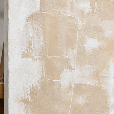 Sand Whisper: Wabi-Sabi Beige Abstract Wall Art — detail easel