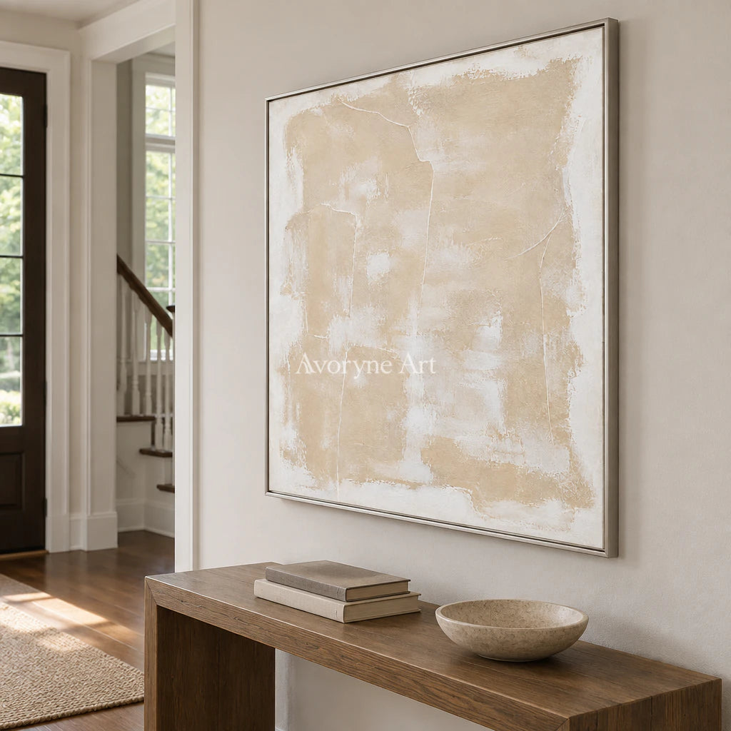 Sand Whisper: Wabi-Sabi Beige Abstract Wall Art — entry silver
