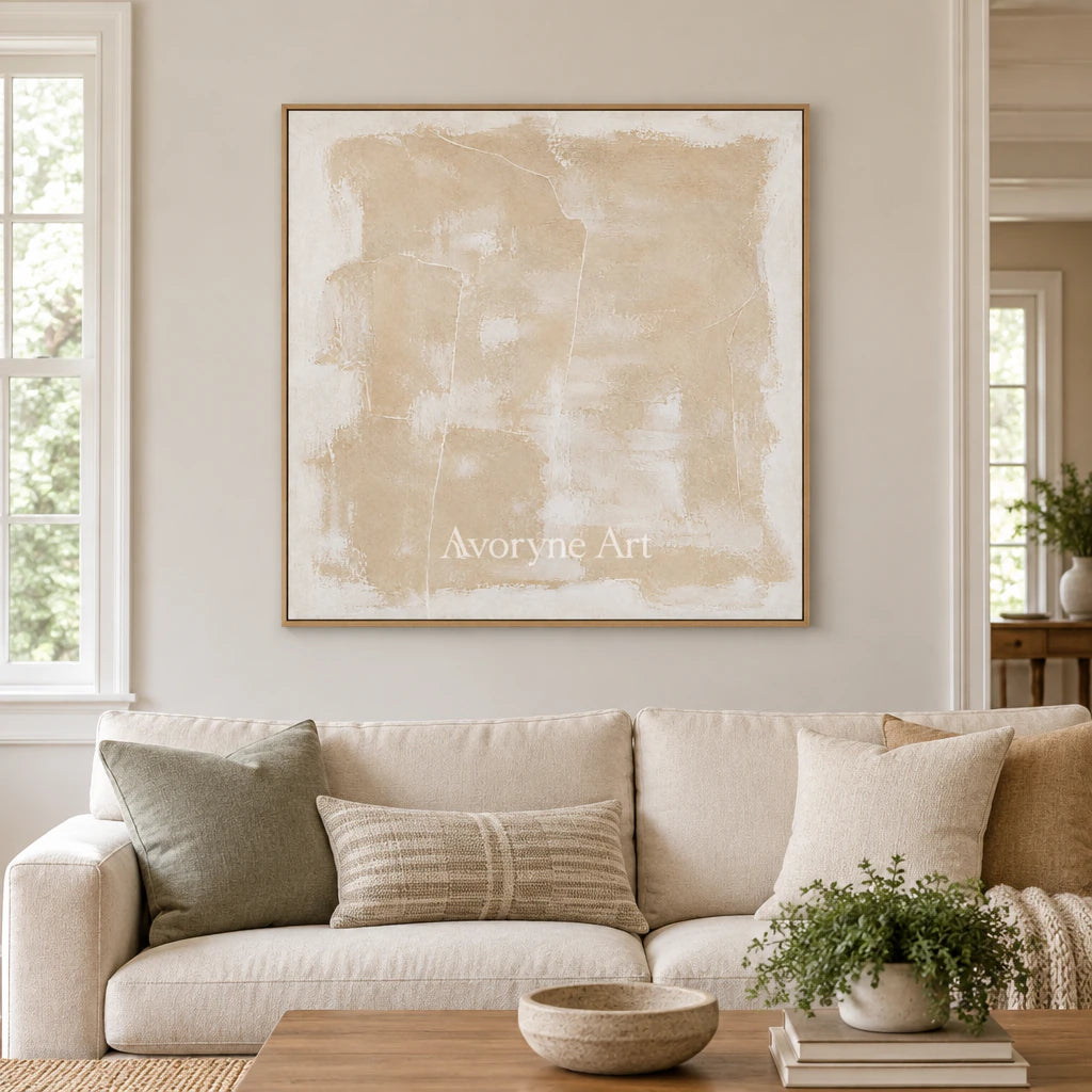 Sand Whisper: Wabi-Sabi Beige Abstract Wall Art — villa wood