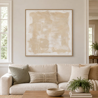 Sand Whisper: Wabi-Sabi Beige Abstract Wall Art — villa wood
