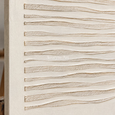 Linen Waves: Wabi-Sabi Beige Linear Relief Wall Art — detail easel