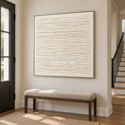 Linen Waves: Wabi-Sabi Beige Linear Relief Wall Art — entry silver