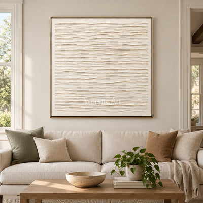 Linen Waves: Wabi-Sabi Beige Linear Relief Wall Art — living gold