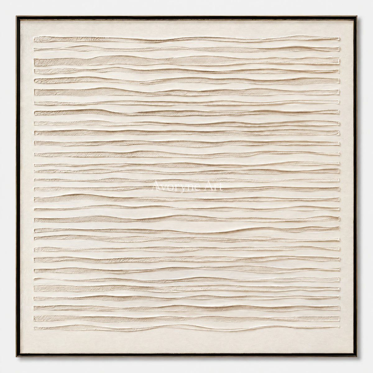 Linen Waves: Wabi-Sabi Beige Linear Relief Wall Art — primary
